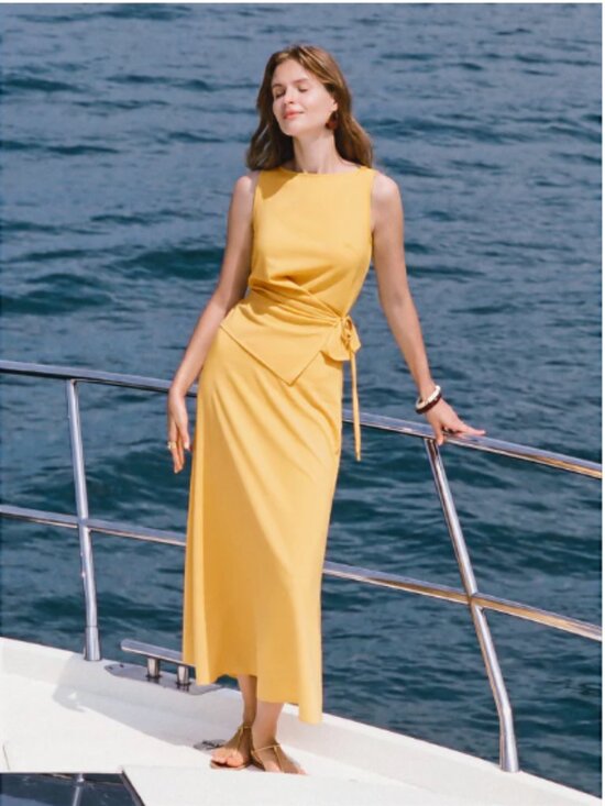 OGL Dresses & Skirts - OGL 2Pcs Set Boatneck Waist-Defined Top & Maxi Flared Pull-On Skirt